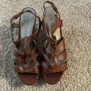 Marc Fisher Brown Leather Slingback Wedges, Women's Size 7.5